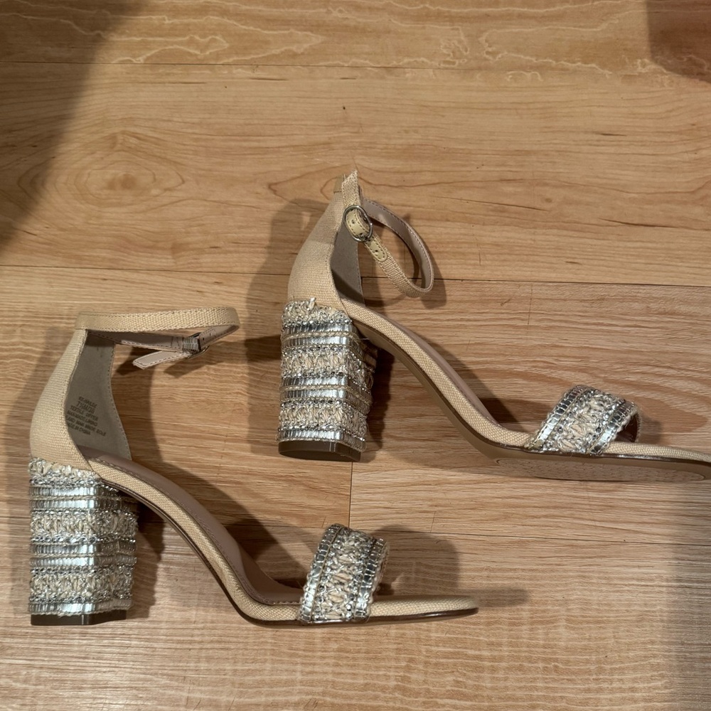 Kelly & Katie “Hailee” Natural and Silver Block Heels